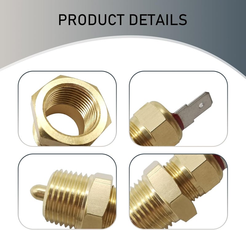Fluher 1 PC Car Cooling Fan Thermostat Switch Kit, 200 to 185 Degree Engine Cooling Fan Temperature Sensor, 3/8" Pipe Thread Fits 10" 12" 14" 16" Fans, Universal Auto Repair Accessories (Gold) - Image 3
